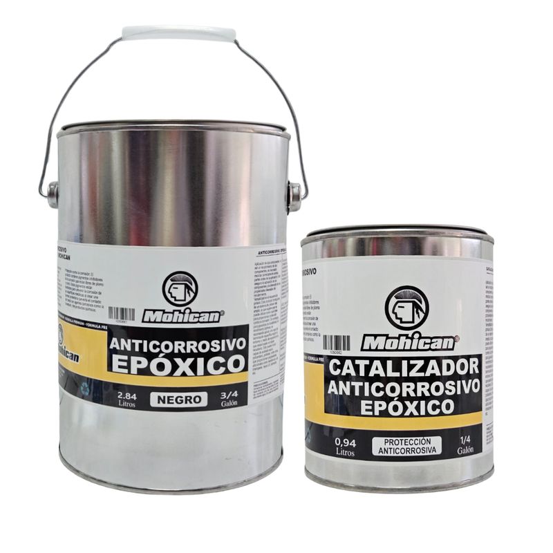 MOHICAN - ANTICORROSIVO EPÓXICO NEGRO 3/4 GAL + CATALIZADOR 1/4 GAL