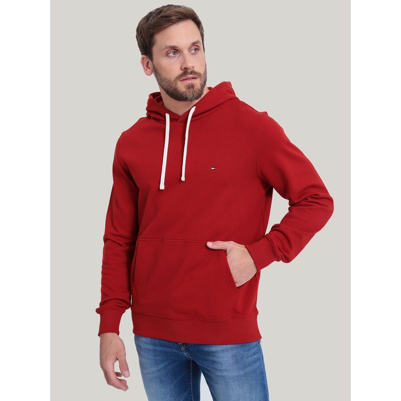 TOMMY HILFIGER - Polerón Hoodie Con Logo Bordado Rojo Tommy Hilfiger