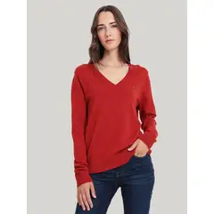 TOMMY HILFIGER - Sweater Solid Con Cuello En V Rojo