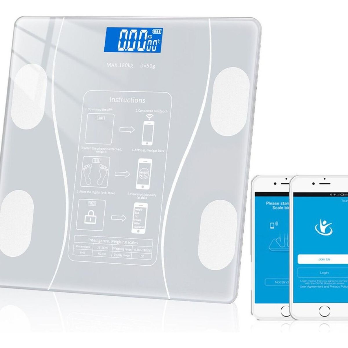 IMPORTCLICK - Pesa Balanza Electrónica Bluetooth 27 CM Blanco - Blanco