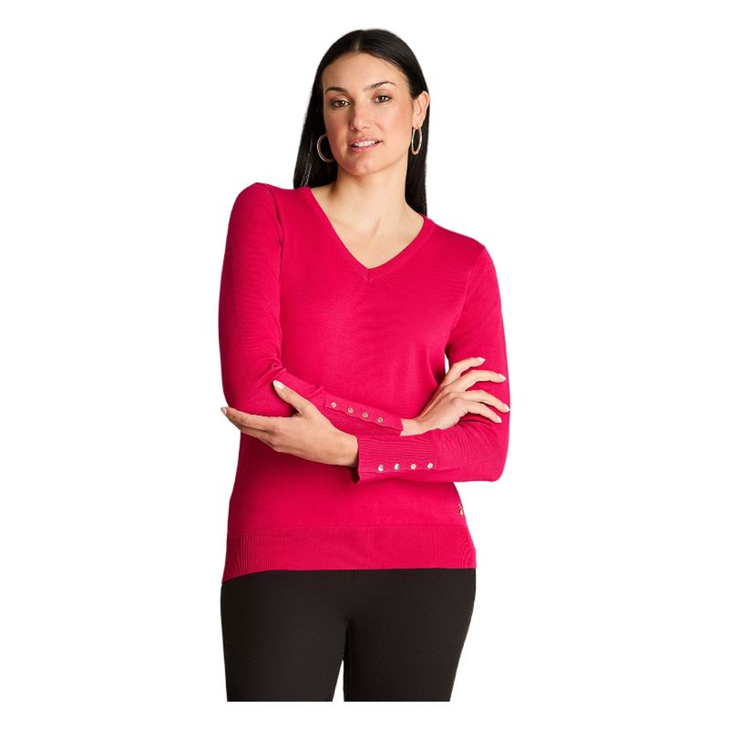 LORENZO DI PONTTI - Sweater Manga Larga Escote V Magenta