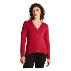 CURVI - Cardigan Manga Larga Cuello V Básico Rojo
