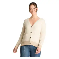 CURVI - Cardigan Manga Larga Detalles De Lurex Beige