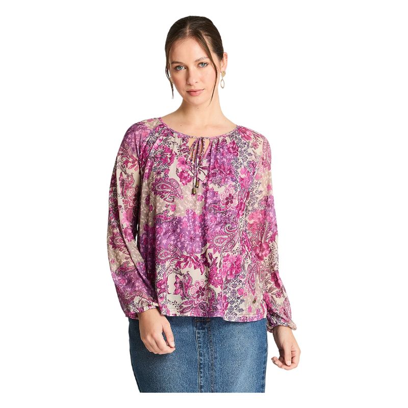 CURVI - Polera Manga Larga Mesh Print Magenta_.