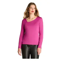 LORENZO DI PONTTI - Polera Manga Larga Con Escote Asimetrico Magenta
