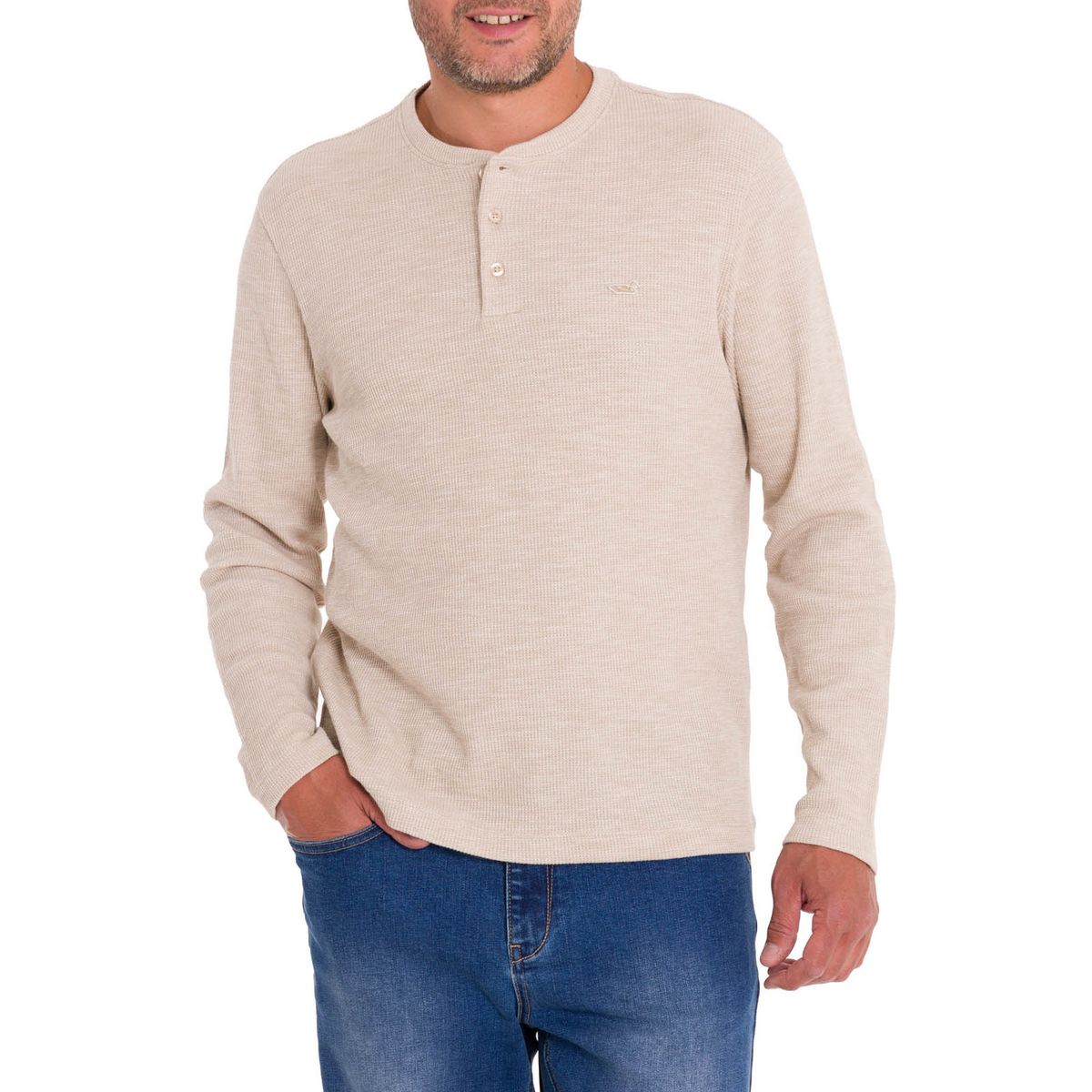 ROCKFORD - Polera Algodón Orgánico Hombre Wafle Beige ROCKFORD