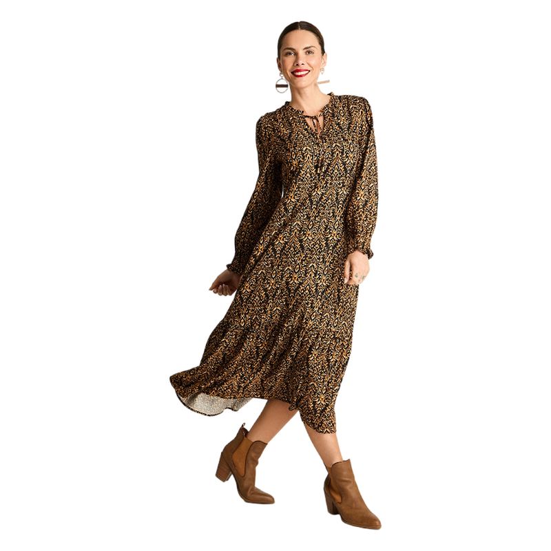 CURVI - Vestido Maxi Estampado Negro