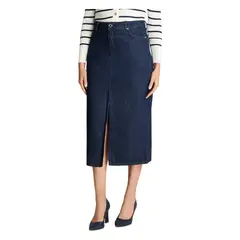 LORENZO DI PONTTI - Falda De Denim Larga Con Corte En El Frente Azul