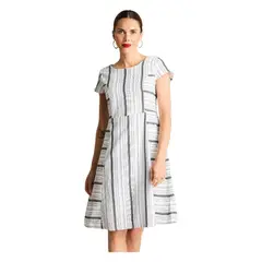 LORENZO DI PONTTI - Vestido De Lino Manga Corta Print Rayado Azul