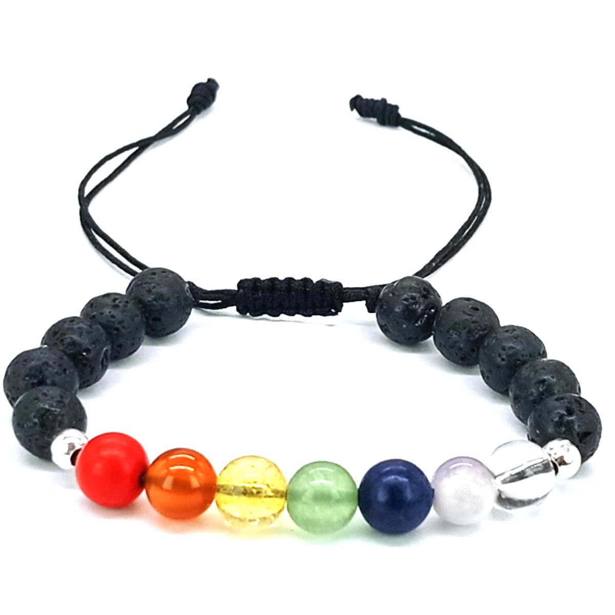 GENERICO - Pulsera 7 Chakras con Magma Negra y Plata