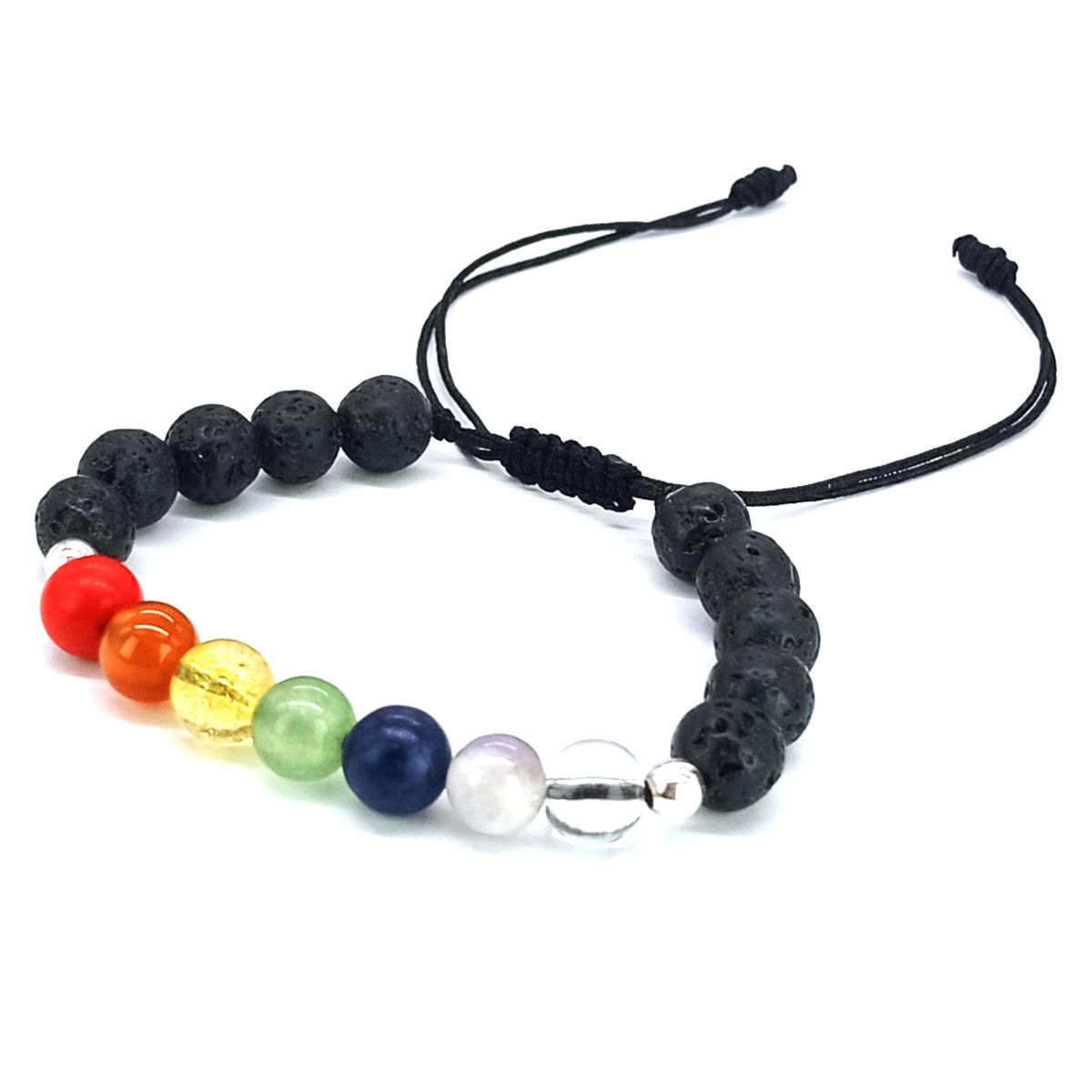 GENERICO - Pulsera 7 Chakras con Magma Negra y Plata