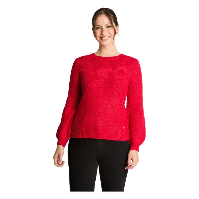 CURVI - Sweater Manga Globo Rombos Rojo.
