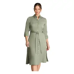 CURVI - Vestido Manga Larga Lyocell Camisero Verde