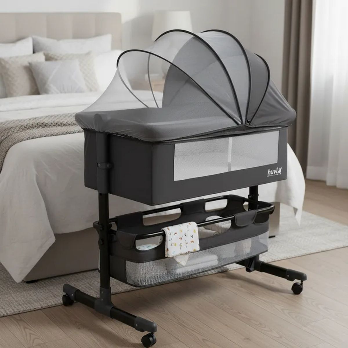 BEBESIT - Cuna Colecho Cozy con Colchón Mosquitero Canasto Negro Huvi