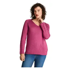 CURVI - Sweater Manga Larga Escote V Básico Magenta