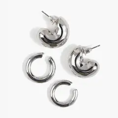 LOUNGE - Set Aros Argollas Gruesas Y Cuff