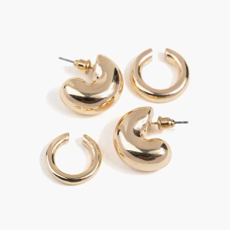 LOUNGE - Set Aros Argollas Gruesas Y Cuff
