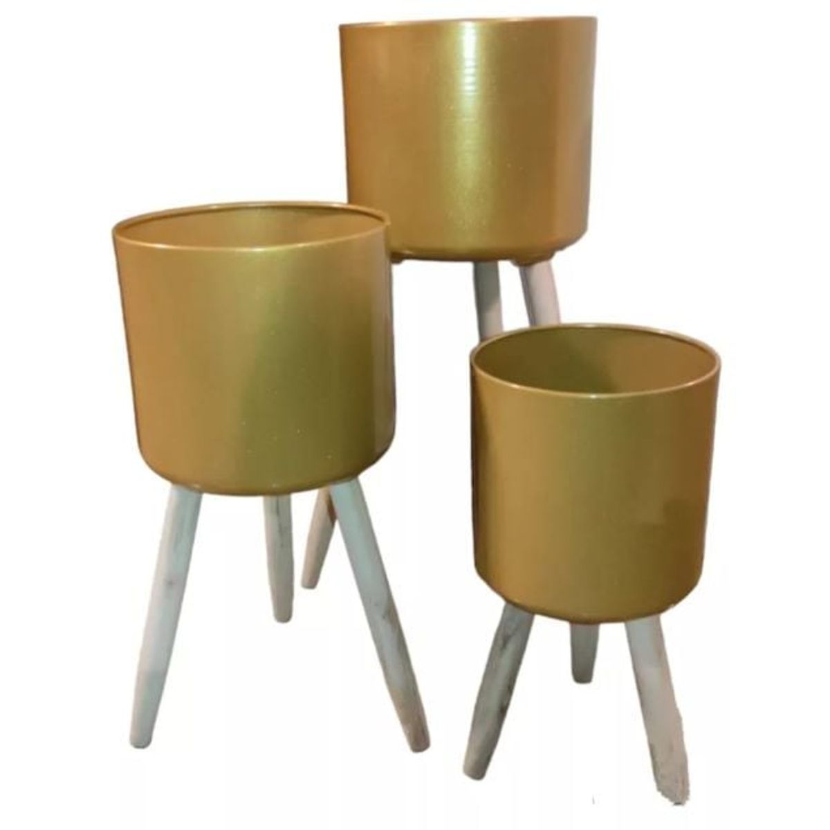 GENERICO - Set 3 Maceteros  Base Madera Dorado