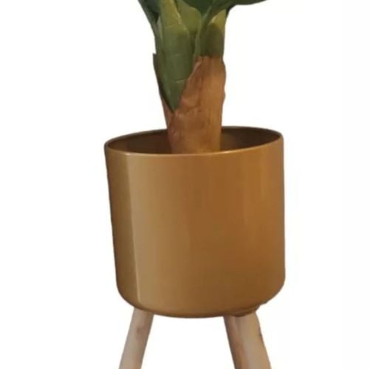 GENERICO - Set 3 Maceteros  Base Madera Dorado