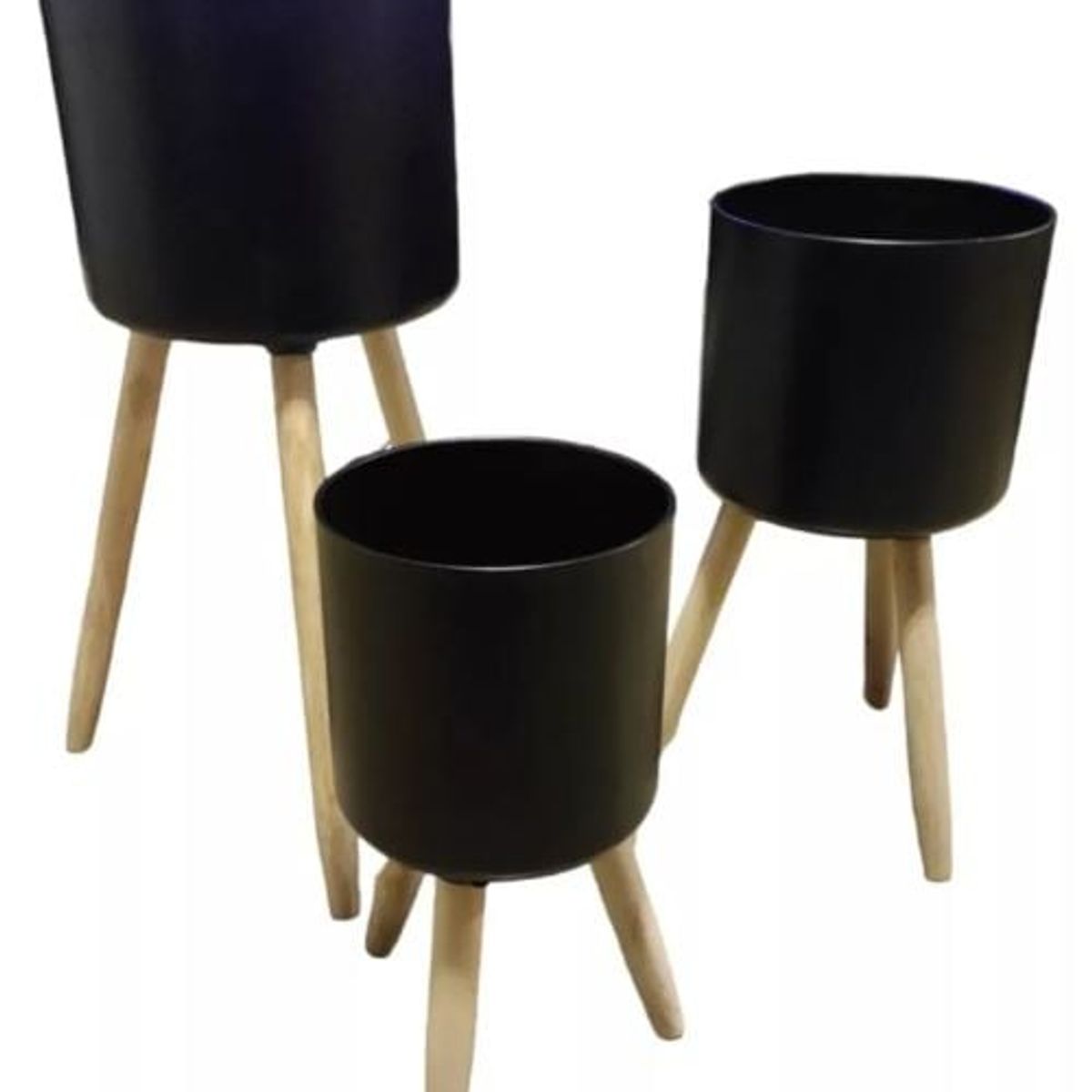 GENERICO - Set 3 Maceteros  Base Madera Negro