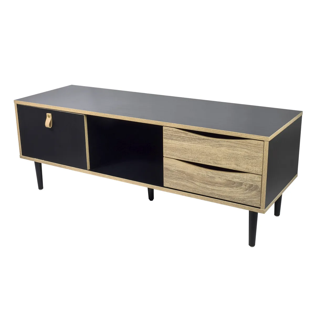 RELAN - Rack de Tv Negro Top Living Venice con Puerta y Cajones