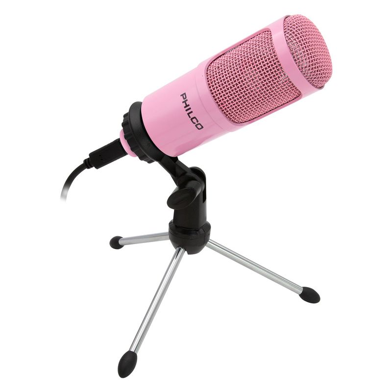 PHILCO - MICRÓFONO CONDENSADOR CON TRÍPODE ROSADO