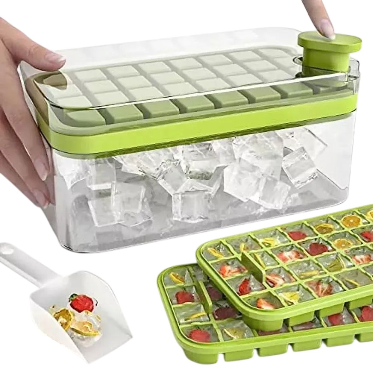 GENERICO - Bandeja De Cubitos De Hielo De Silicona 2 En 1 Con Tapa