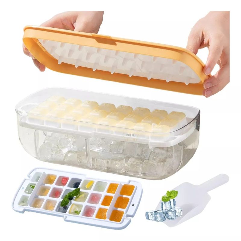 GENERICO - Bandeja De Cubitos De Hielo De Silicona 2 En 1 Con Tapa