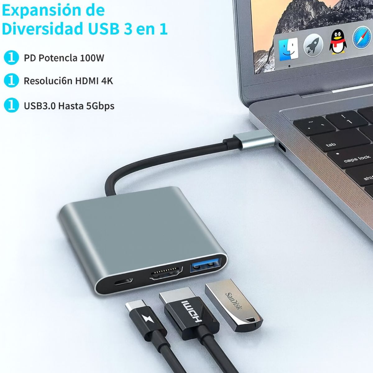 MICROLAB - Adaptador Usb-c Compatible Con Hdmi / Usb Type C Usb 3.0 4k