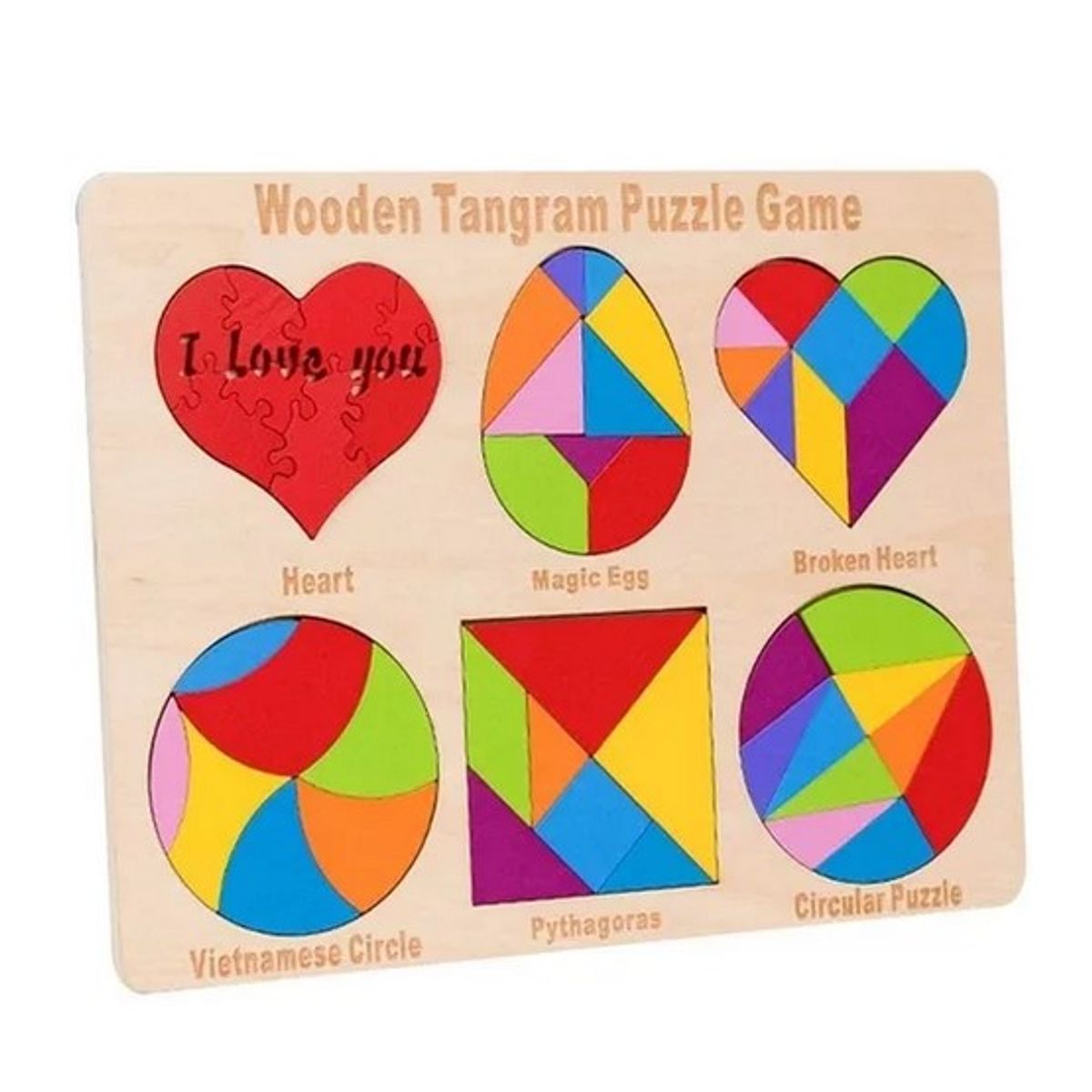 JUGUETON - Juego Didáctico Madera Puzzles Tangramas 6 en 1