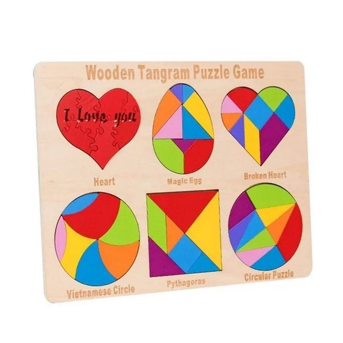 JUGUETON - Juego Didáctico Madera Puzzles Tangramas 6 en 1