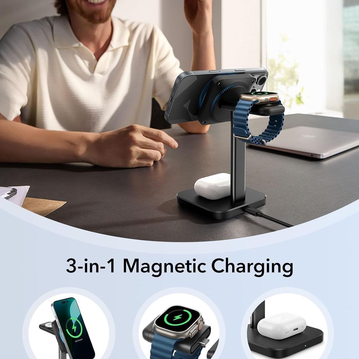 ESR - Estación De Carga ESR 3 En 1 Para iPhone Magnetica Qi2