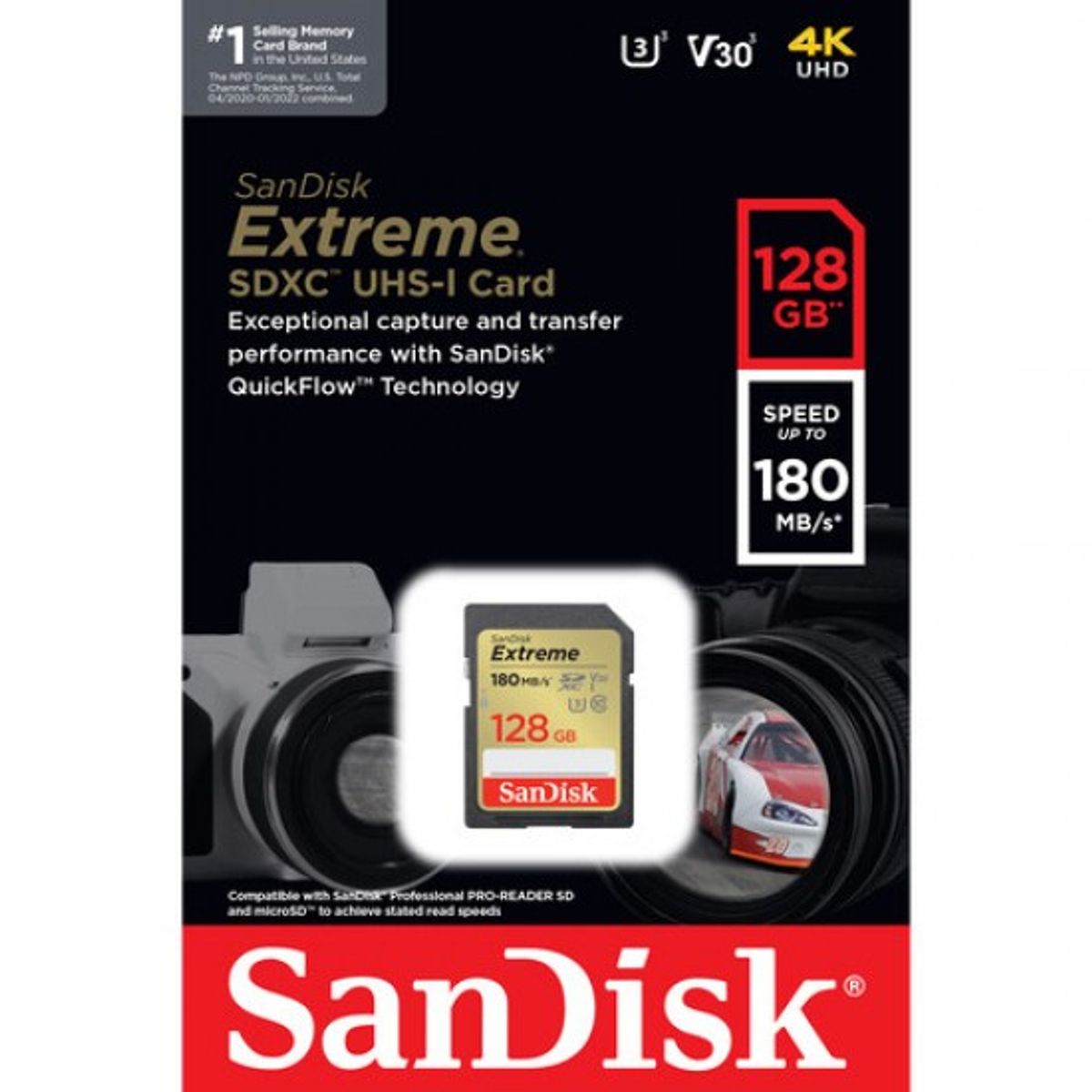 SANDISK - Memoria Sd Sandisk Extreme 128 Gb 180mb/s U3 V30 4k Uhd