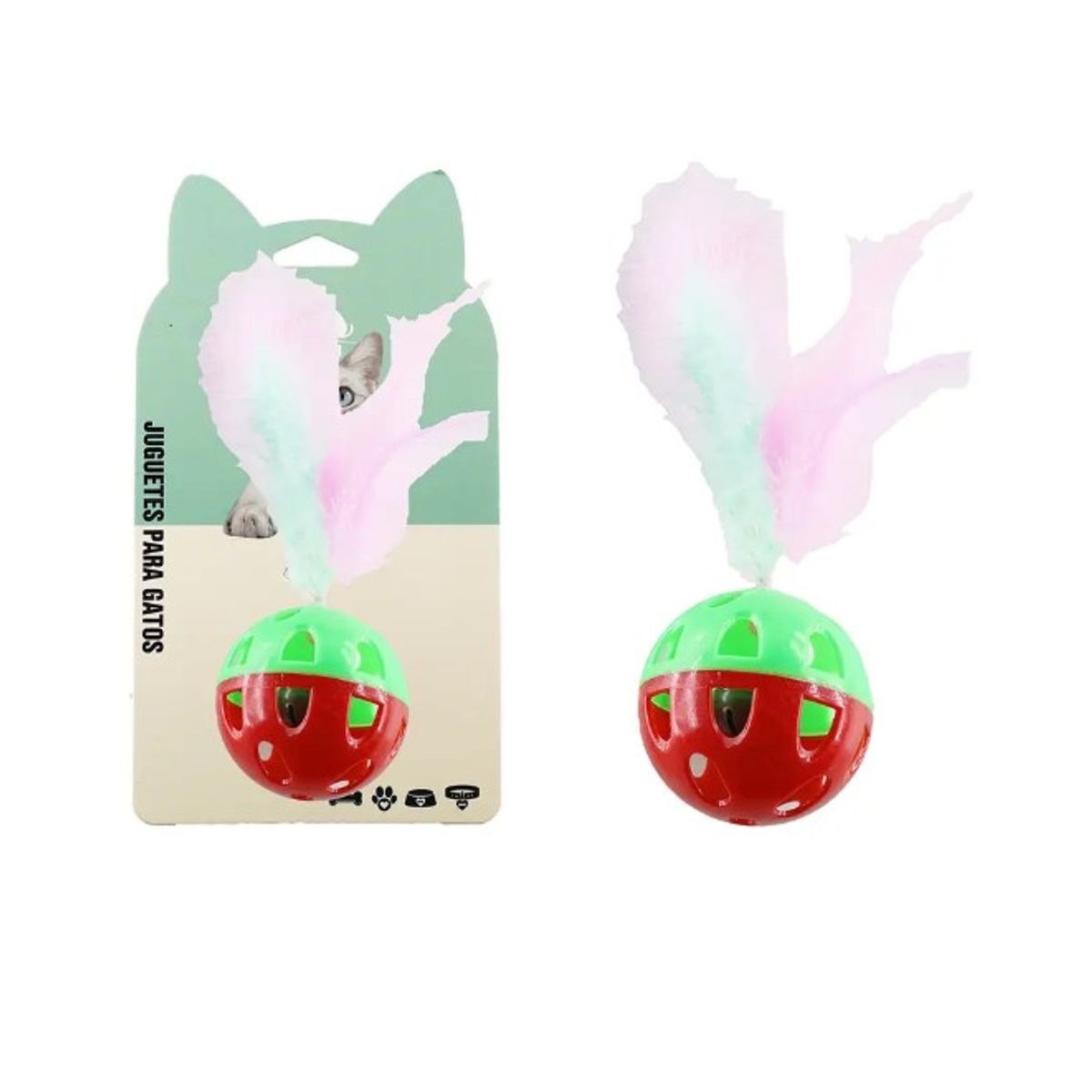 GENERICO - Juguete Para Gato Pelota De Plástico Con Plumas