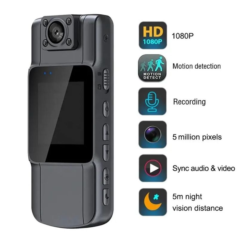 GENERICO - Cámara DVR Portátil Recargable Pantalla IPS 1,54 Gran Angular de 130°