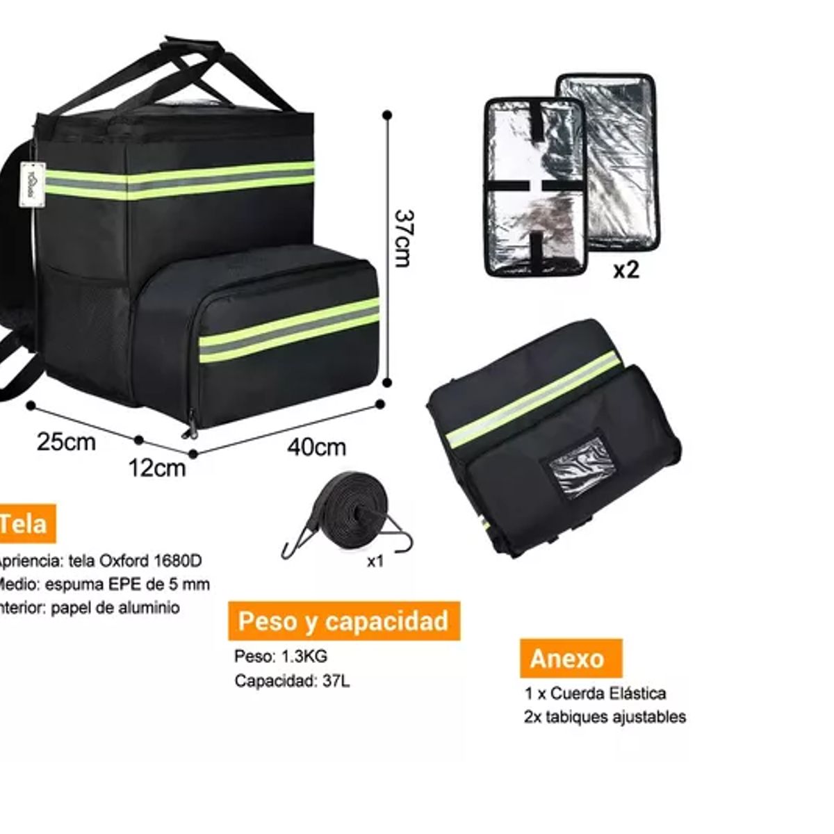 GENERICO - Bolsa Térmica Mochila Pizza Delivery Expandible Impermeable