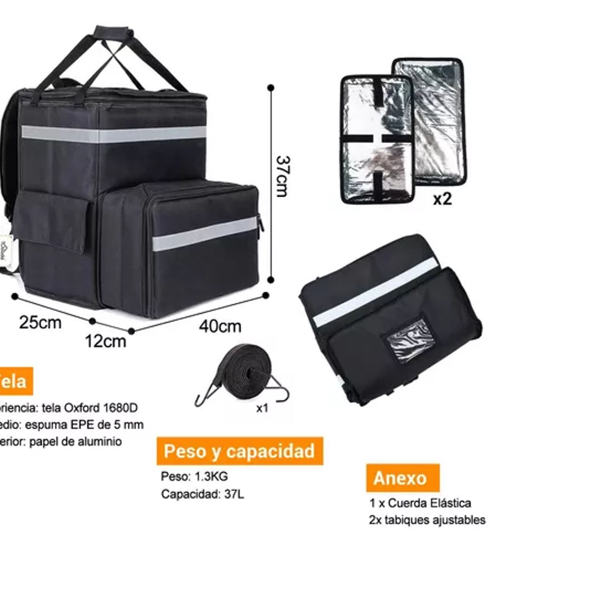 GENERICO - Bolsa Térmica Mochila Pizza Delivery Expandible Impermeable