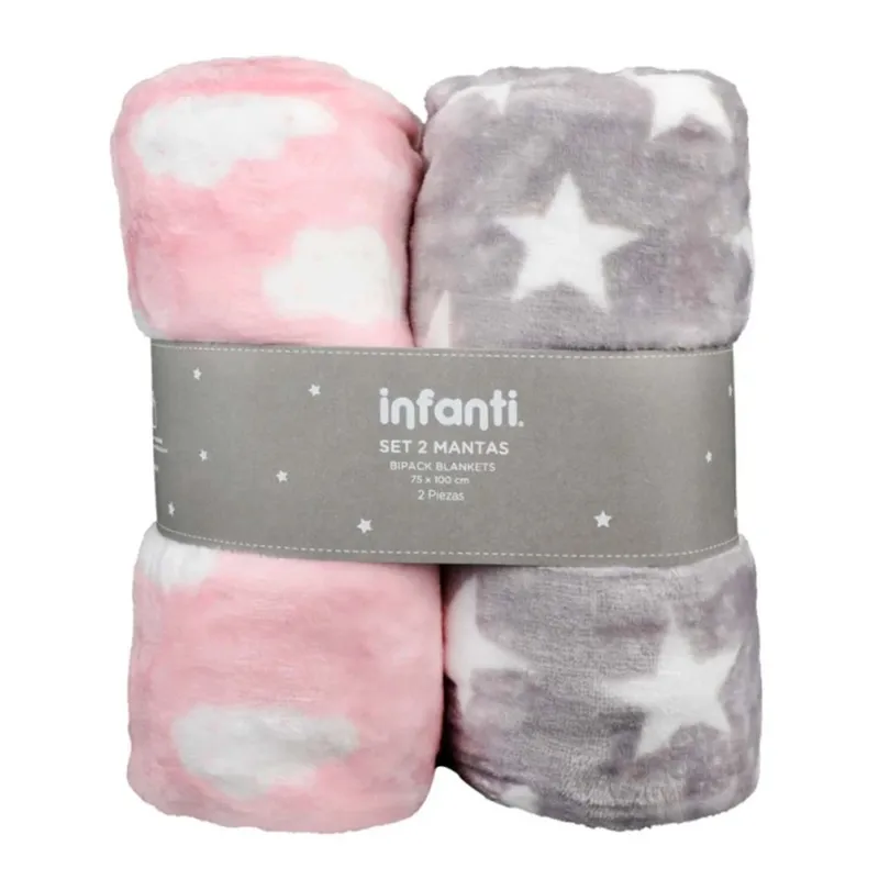 INFANTI - Pack 2 Mantas Infanti Polar 75x100cm Rosado