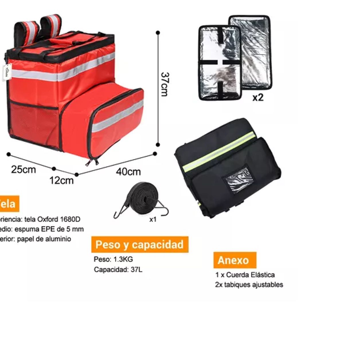 GENERICO - Bolsa Térmica Mochila Pizza Delivery Expandible Impermeable