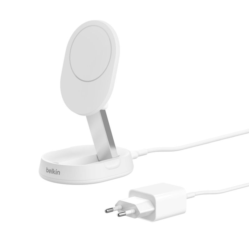 BELKIN - Base de carga 2 en 1 inalámbrica plegable Qi2 15 W Blanca