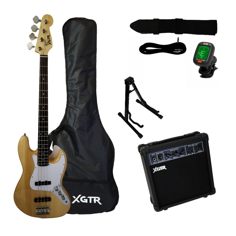 XGTR - Pack Bajo Eléctrico Jazz Natural JB100 NT, Amp 15w XGTR