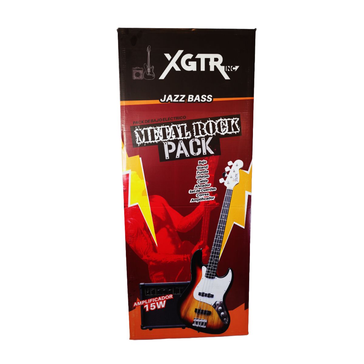 XGTR - Pack Bajo Eléctrico Jazz Sunburst JB100 SB, Amp 15w XGTR