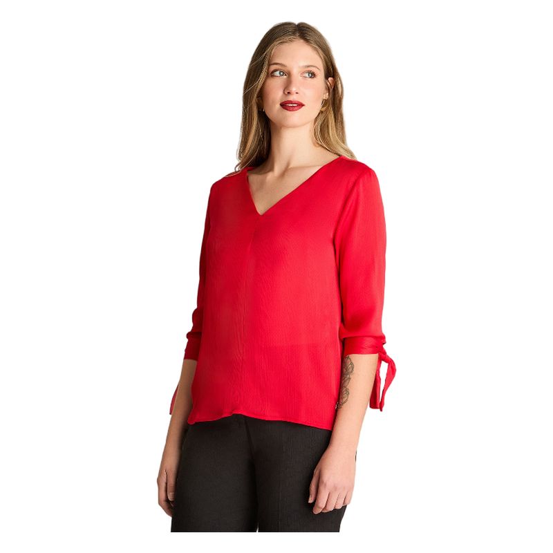LORENZO DI PONTTI - Blusa Escote V Manga 3/4 Con Amarra Rojo