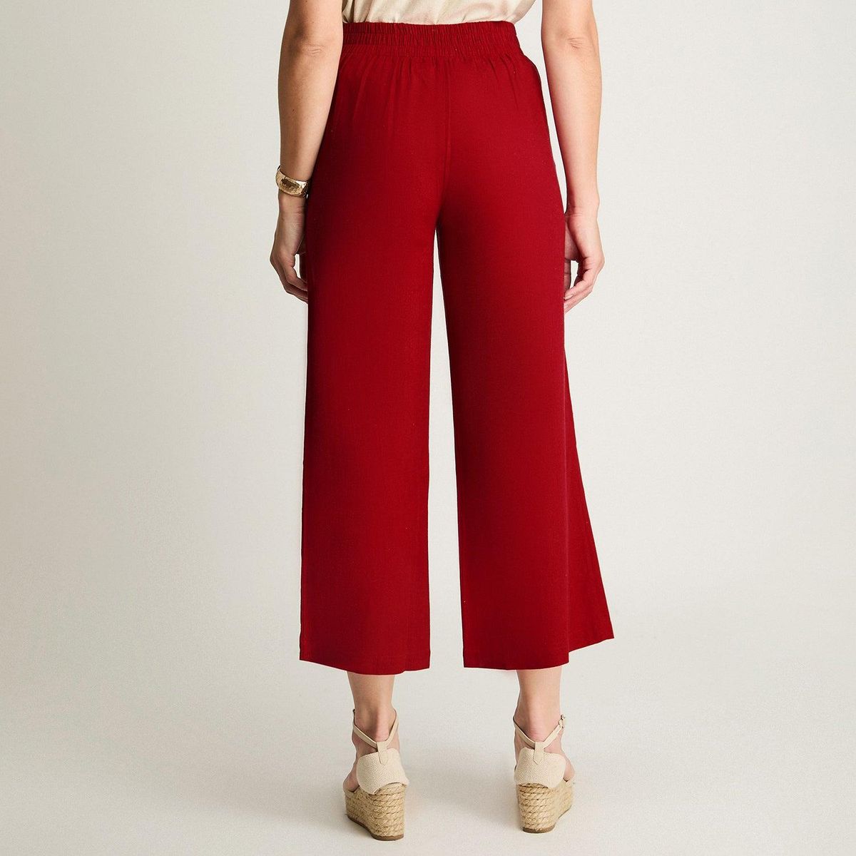 CURVI - Pantalón Palazzo Medio Elástico Rojo