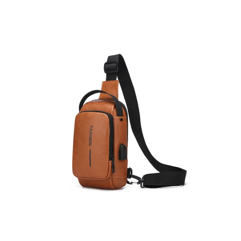 GENERICO - Bolso De Pecho Bandolera Cruzada Con Usb Antirrobo cafe