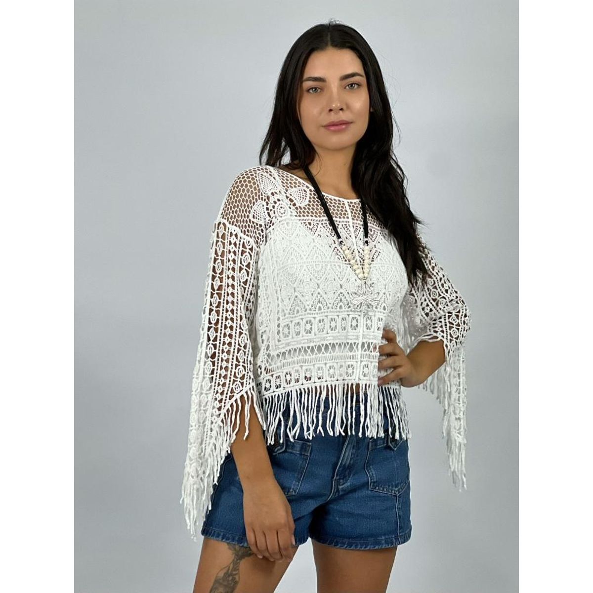 ENIGMATICA BOUTIQUE - Polera Tejida Con Flecos Blanco Enigmática Boutique