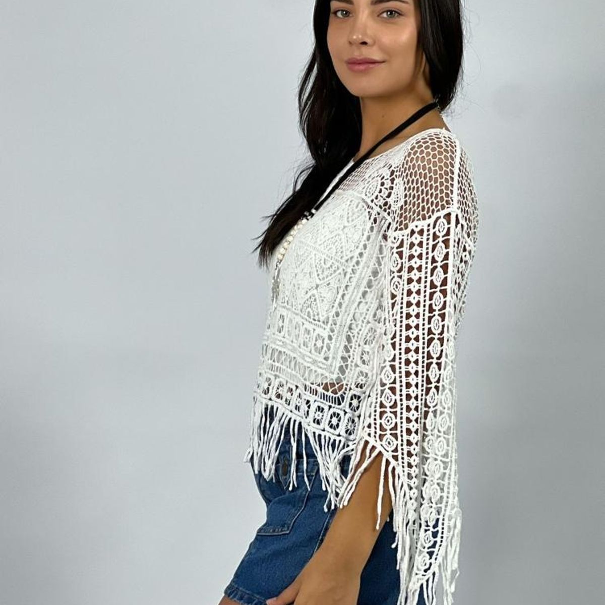 ENIGMATICA BOUTIQUE - Polera Tejida Con Flecos Blanco Enigmática Boutique