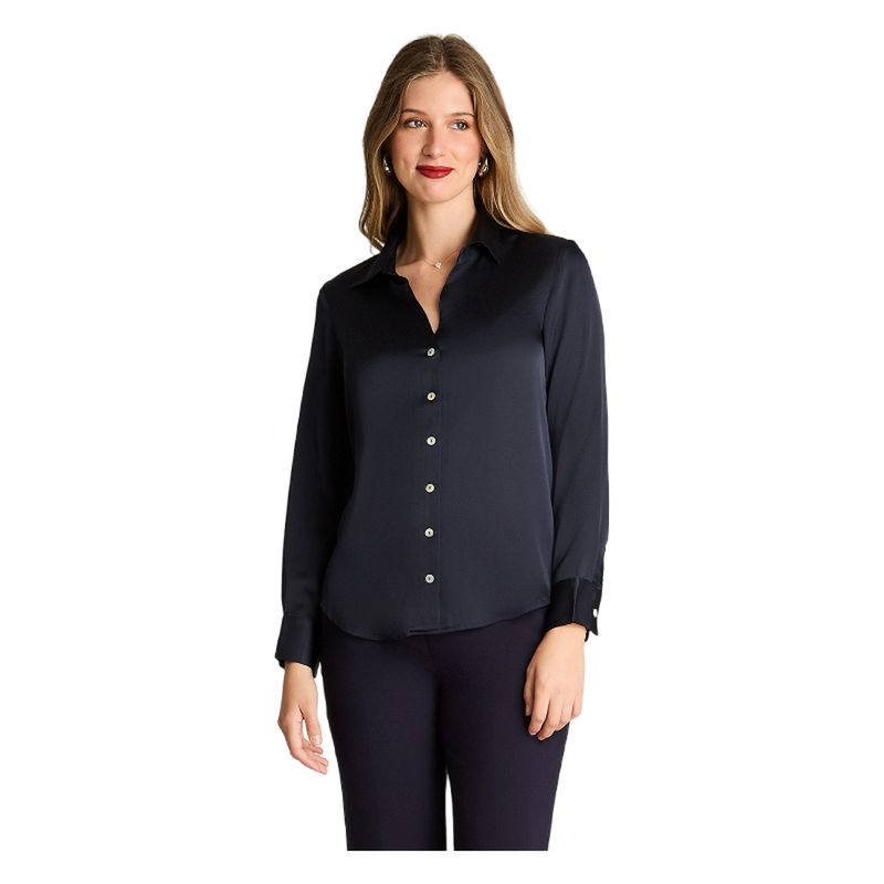 LORENZO DI PONTTI - Blusa Manga Larga Satin Camisera Azul