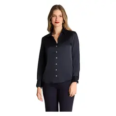 LORENZO DI PONTTI - Blusa Manga Larga Satin Camisera Azul