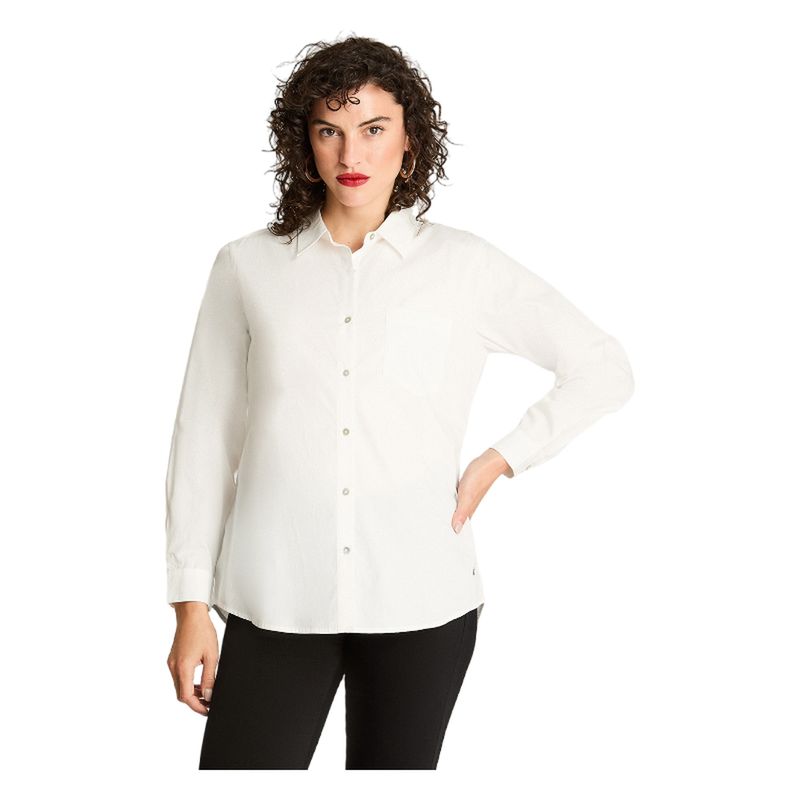 CURVI - Blusa Manga Larga Algodón Basica Blanco